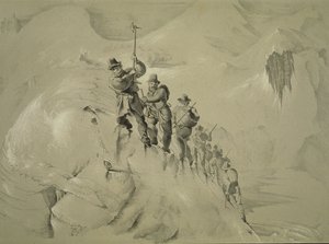 Een steile klim, uit Tien scènes in de laatste beklimming van de Mont Blanc inclusief vijf uitzichten vanaf de top, door J.D.H. Browne, gepubliceerd 1853 door English School